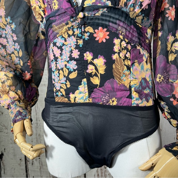 NEW NWT Free People Intimacy Wanderlust Floral Bodysuit Sheer Corset Size Small - Picture 5 of 16